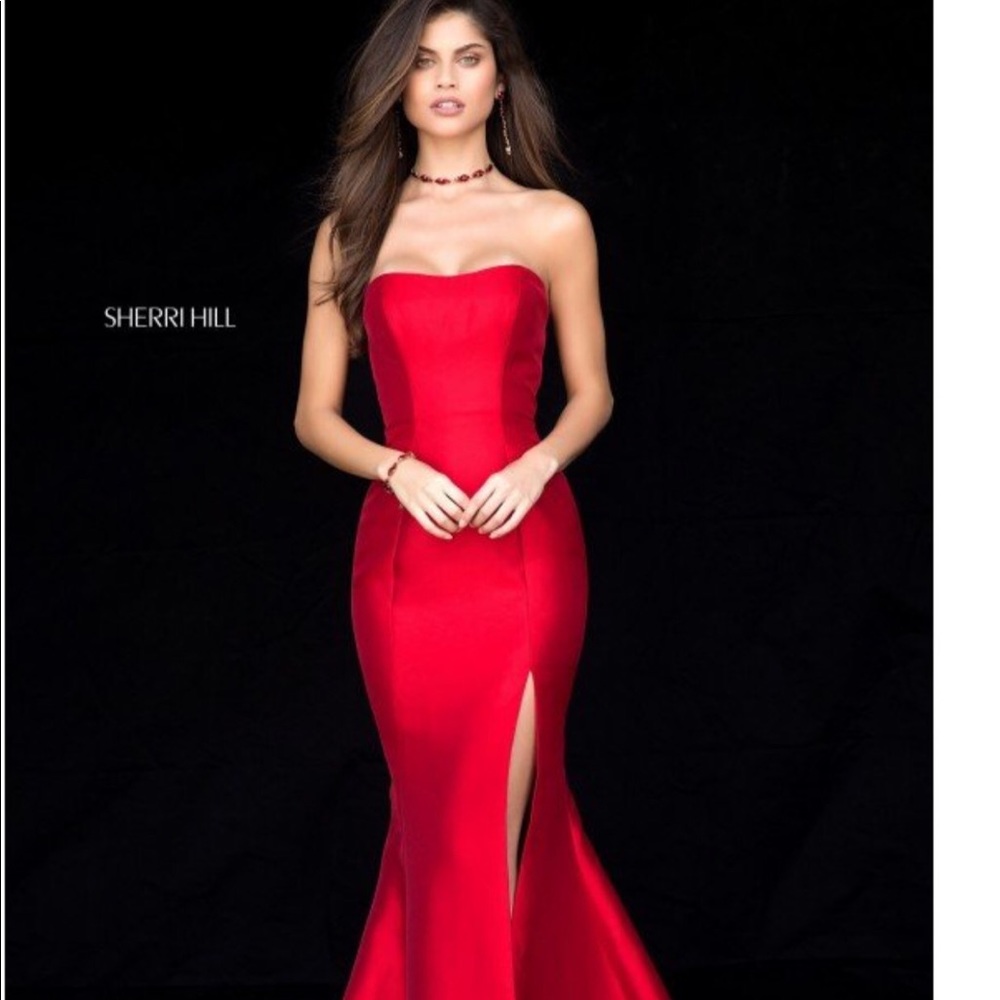 Sherri Hill Red Strapless Dress Size 8